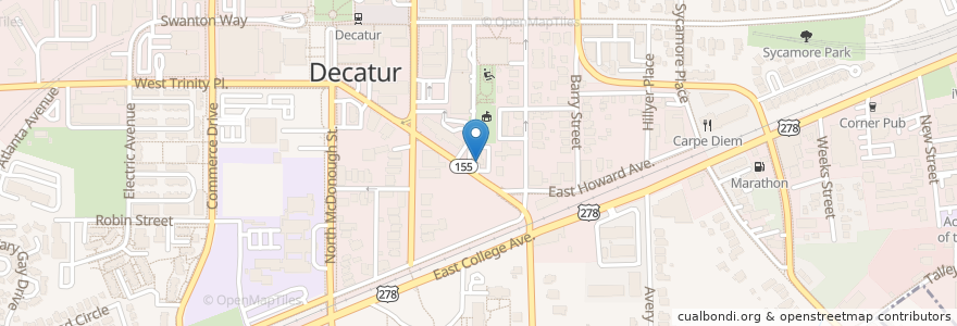 Mapa de ubicacion de Decatur Fire Station One en アメリカ合衆国, ジョージア州, Dekalb County, Decatur.
