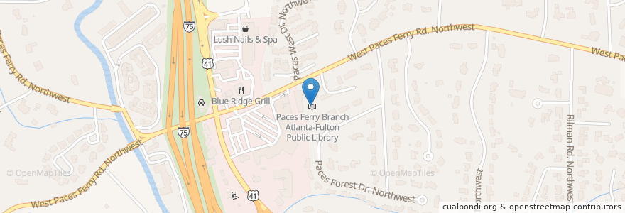 Mapa de ubicacion de Paces Ferry Branch Atlanta-Fulton Public Library en アメリカ合衆国, ジョージア州, Fulton County, Atlanta.