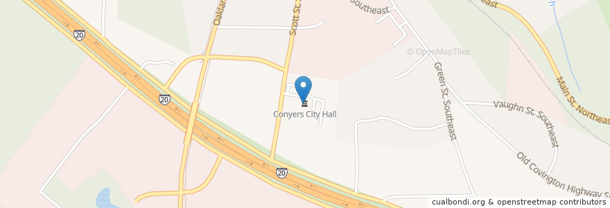 Mapa de ubicacion de Conyers City Hall en 美利坚合众国/美利堅合眾國, 喬治亞州, Rockdale County, Conyers.