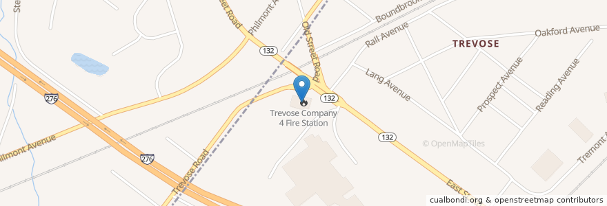 Mapa de ubicacion de Trevose Company 4 Fire Station en Estados Unidos Da América, Pensilvânia, Bucks County, Bensalem Township, Lower Southampton Township.