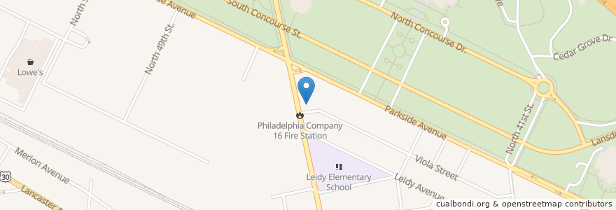 Mapa de ubicacion de Philadelphia Company 16 Fire Station en アメリカ合衆国, ペンシルベニア州, Philadelphia County, フィラデルフィア.
