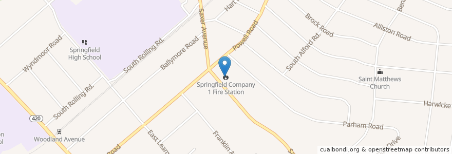 Mapa de ubicacion de Springfield Fire Company en Estados Unidos Da América, Pensilvânia, Delaware County, Springfield Township.