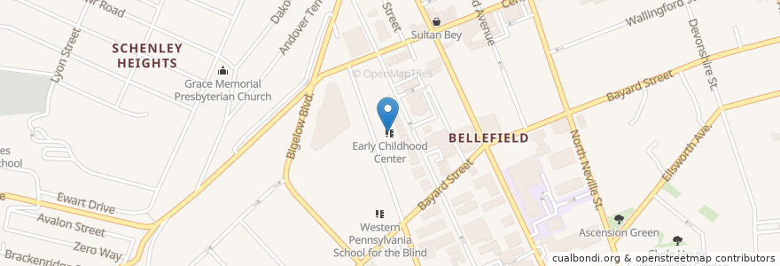 Mapa de ubicacion de Early Childhood Center en 미국, 펜실베이니아, Allegheny County, Pittsburgh.