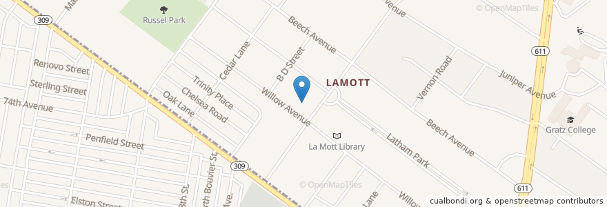 Mapa de ubicacion de La Mott Library en États-Unis D'Amérique, Pennsylvanie, Montgomery County, Cheltenham Township.