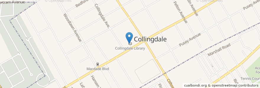 Mapa de ubicacion de Collingdale Library en الولايات المتّحدة الأمريكيّة, بنسيلفانيا, Delaware County, Collingdale.