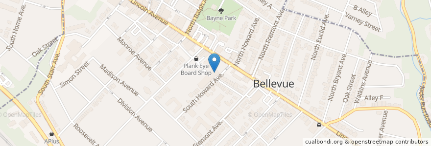 Mapa de ubicacion de Bellevue Elementary School Library en Vereinigte Staaten Von Amerika, Pennsylvania, Allegheny County, Bellevue.