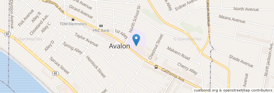 Mapa de ubicacion de Avalon Elementary School Library en 美利坚合众国/美利堅合眾國, 宾夕法尼亚 / 賓夕法尼亞州, Allegheny County, Avalon.