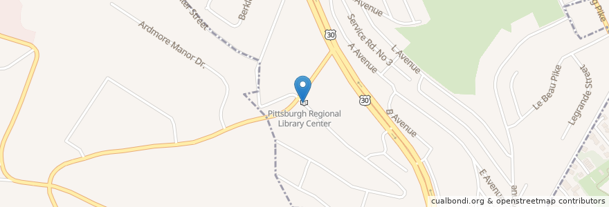 Mapa de ubicacion de Pittsburgh Regional Library Center en Estados Unidos Da América, Pensilvânia, Allegheny County, Forest Hills.
