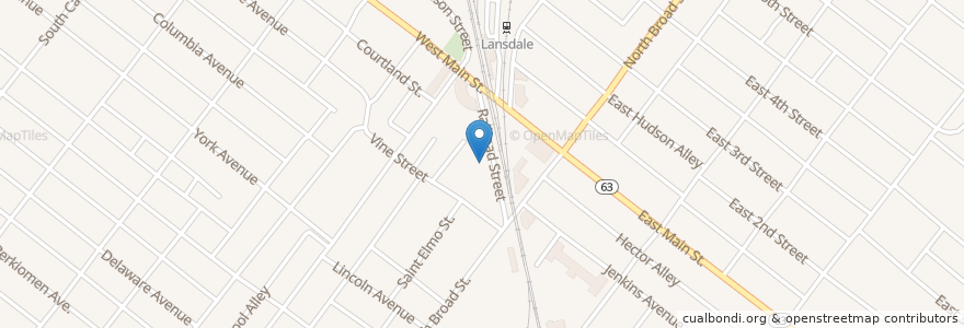 Mapa de ubicacion de Lansdale Police Station en 미국, 펜실베이니아, Montgomery County, Lansdale.