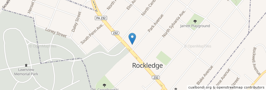 Mapa de ubicacion de Rockledge Police Station en الولايات المتّحدة الأمريكيّة, بنسيلفانيا, Montgomery County, Rockledge.