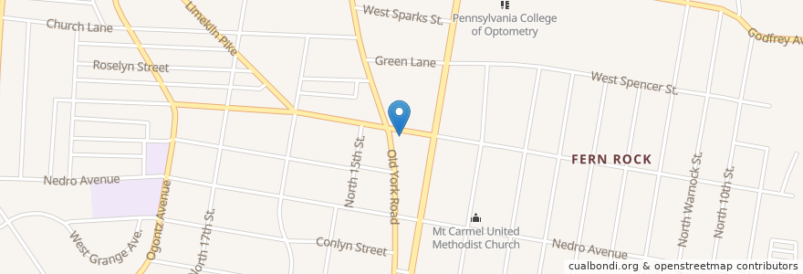 Mapa de ubicacion de Philadelphia District 35 Police Station en 美利坚合众国/美利堅合眾國, 宾夕法尼亚 / 賓夕法尼亞州, Philadelphia County, 費城.