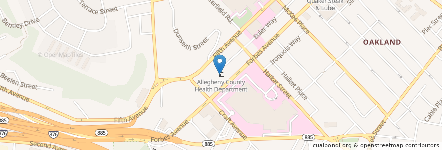 Mapa de ubicacion de Allegheny County Health Department en United States, Pennsylvania, Allegheny County, Pittsburgh.