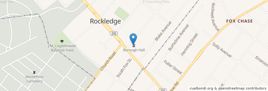 Mapa de ubicacion de Borough Hall en États-Unis D'Amérique, Pennsylvanie, Montgomery County, Rockledge.