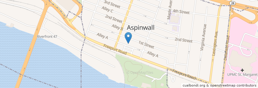 Mapa de ubicacion de Aspinwall Borough Hall en Verenigde Staten, Pennsylvania, Allegheny County, Pittsburgh, Aspinwall.
