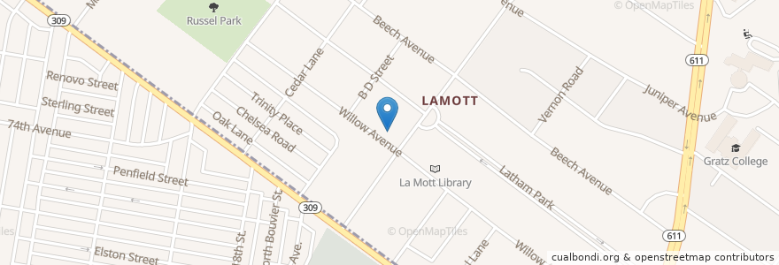 Mapa de ubicacion de LaMott Community Center en Estados Unidos Da América, Pensilvânia, Montgomery County, Cheltenham Township.