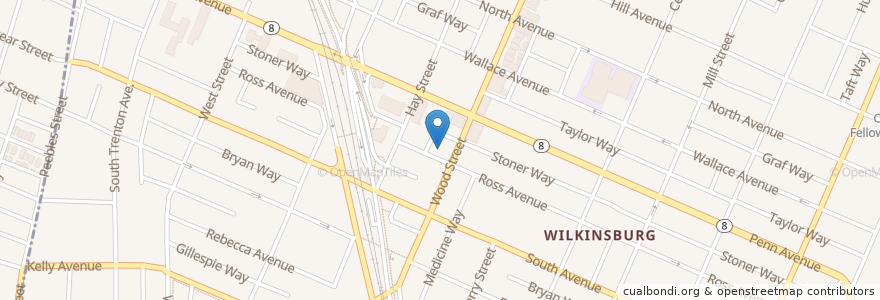 Mapa de ubicacion de Wilkinsburg Borough Hall;Wilkinsburg Police Department en 美利坚合众国/美利堅合眾國, 宾夕法尼亚 / 賓夕法尼亞州, Allegheny County, Wilkinsburg.