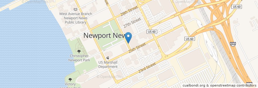 Mapa de ubicacion de Newport News Criminal Court en 美利坚合众国/美利堅合眾國, 弗吉尼亚州 / 維吉尼亞州 / 維珍尼亞州, Newport News City, Newport News.