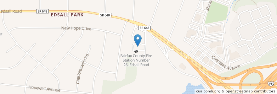 Mapa de ubicacion de Fairfax County Fire Station Number 26, Edsall Road en アメリカ合衆国, バージニア州, Fairfax County, Springfield.