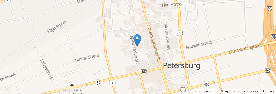 Mapa de ubicacion de Petersburg Fire Department Administration en États-Unis D'Amérique, Virginie, Petersburg.
