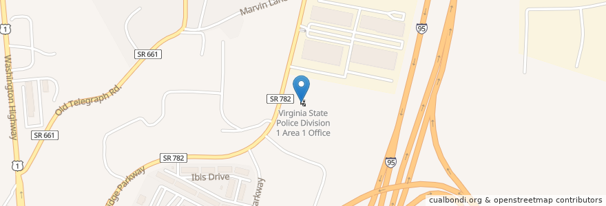 Mapa de ubicacion de Virginia State Police Division 1 Area 1 Office en 미국, 버지니아, Hanover County.