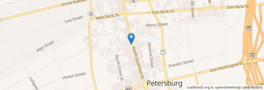 Mapa de ubicacion de Petersburg Police Victim Witness en Amerika Syarikat, Virginia, Petersburg.