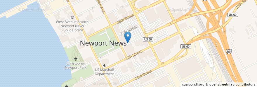 Mapa de ubicacion de Newport News Sheriff's Office en United States, Virginia, Newport News City, Newport News.