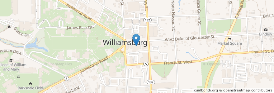 Mapa de ubicacion de Kimball Theatre en Estados Unidos De América, Virginia, Williamsburg.