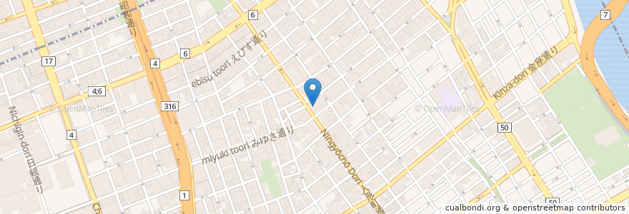 Mapa de ubicacion de カフェ・ベローチェ en 日本, 東京都, 中央区.