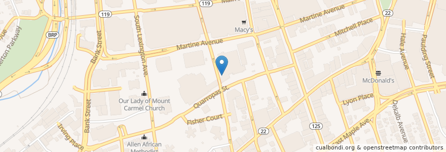 Mapa de ubicacion de Westchester County Courthouse en アメリカ合衆国, ニューヨーク州, Westchester County, White Plains.