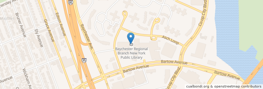 Mapa de ubicacion de Baychester Regional Branch New York Public Library en Соединённые Штаты Америки, Нью-Йорк, Нью-Йорк, Округ Бронкс, Бронкс.