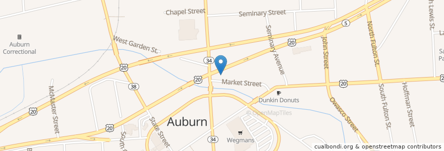 Mapa de ubicacion de Auburn Police Station en Estados Unidos Da América, Nova Iorque, Cayuga County, Auburn.