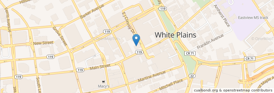 Mapa de ubicacion de White Plains City Hall en Vereinigte Staaten Von Amerika, New York, Westchester County, White Plains.