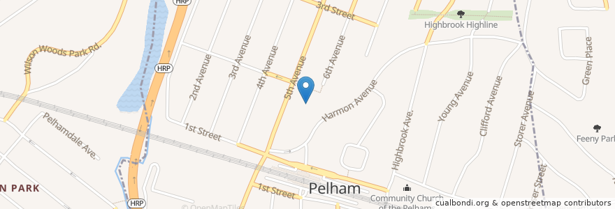Mapa de ubicacion de Pelham Town Hall en 美利坚合众国/美利堅合眾國, 纽约州 / 紐約州, Westchester County, Town Of Pelham, Pelham.