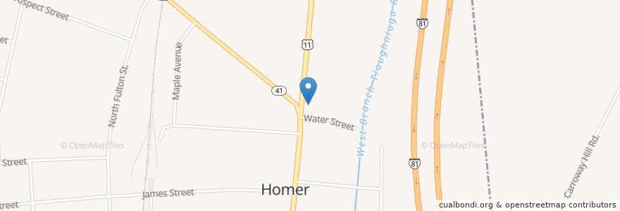 Mapa de ubicacion de Homer Town Hall en アメリカ合衆国, ニューヨーク州, Cortland County, Homer Town, Homer.