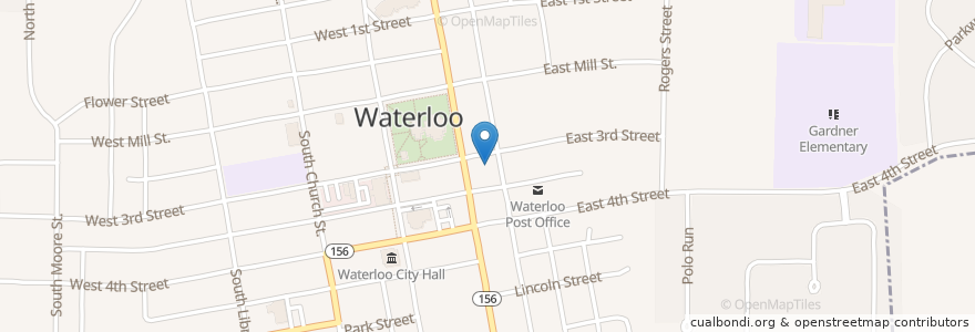 Mapa de ubicacion de Waterloo Fire Department en United States, Illinois, Monroe County, Waterloo.