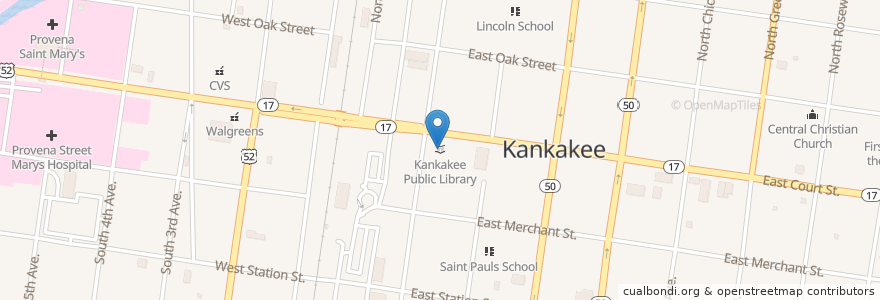 Mapa de ubicacion de Kankakee Public Library en Verenigde Staten, Illinois, Kankakee County, Kankakee.