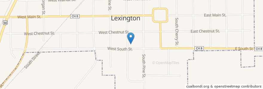 Mapa de ubicacion de Lexington Public Library en Соединённые Штаты Америки, Иллинойс, Mclean County, Lexington.