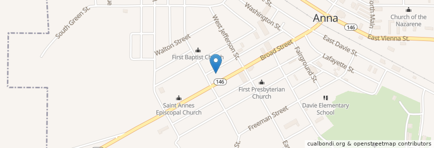 Mapa de ubicacion de Stinson Memorial Library en 미국, 일리노이, Union County, Anna.