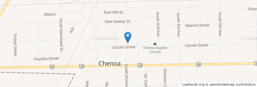 Mapa de ubicacion de Chenoa Public Library en Stati Uniti D'America, Illinois, Mclean County, Chenoa.