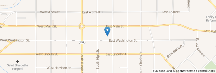 Mapa de ubicacion de Carnegie City Library en الولايات المتّحدة الأمريكيّة, إلينوي, Belleville.