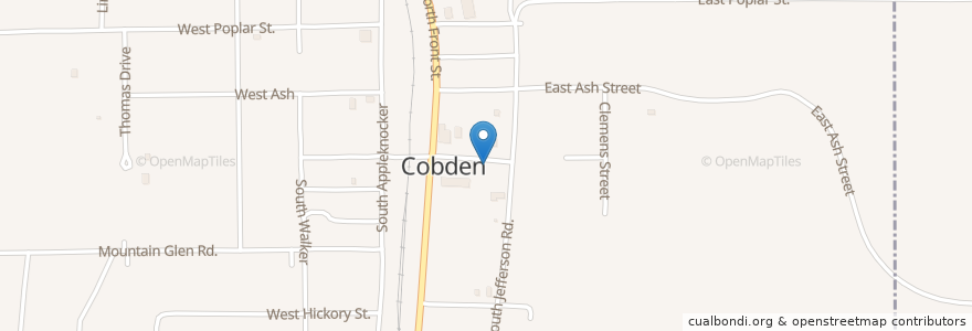 Mapa de ubicacion de Cobden City Hall en الولايات المتّحدة الأمريكيّة, إلينوي, Union County, Cobden.