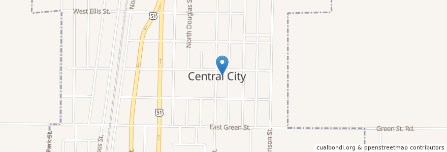 Mapa de ubicacion de Central City City Hall en الولايات المتّحدة الأمريكيّة, إلينوي, Marion County, Central City.