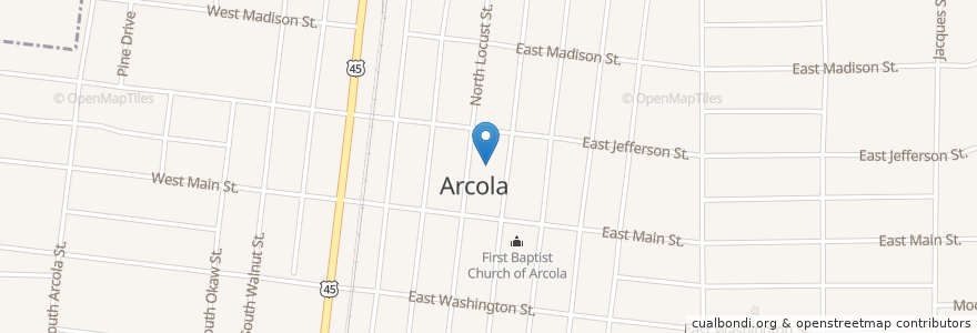 Mapa de ubicacion de Arcola City Hall en الولايات المتّحدة الأمريكيّة, إلينوي, Douglas County, Arcola.