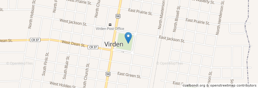 Mapa de ubicacion de Virden City Hall en Amerika Birleşik Devletleri, Illinois, Macoupin County, Virden.