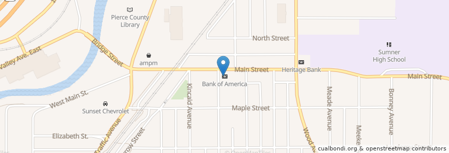 Mapa de ubicacion de Bank of America en Amerika Birleşik Devletleri, Vaşington, Pierce County, Sumner.