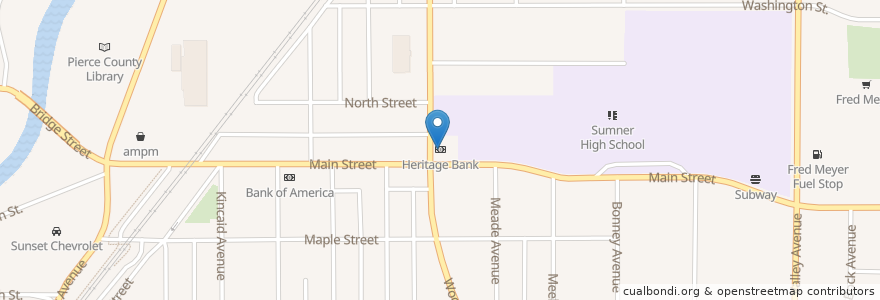 Mapa de ubicacion de Heritage Bank en 美利坚合众国/美利堅合眾國, 华盛顿州 / 華盛頓州, Pierce County, Sumner.