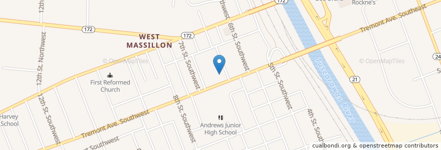 Mapa de ubicacion de West Side Branch Massillon Public Library en Estados Unidos De América, Ohio, Stark County, Massillon.