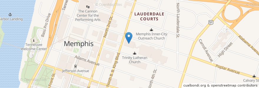 Mapa de ubicacion de Shelby County Criminal Justice Center en Verenigde Staten, Tennessee, Shelby County, Memphis.