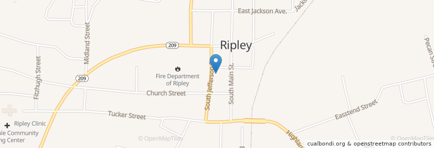 Mapa de ubicacion de Sugar Hill Library en Stati Uniti D'America, Tennessee, Lauderdale County, Ripley.