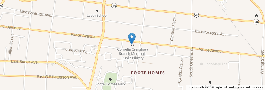 Mapa de ubicacion de Cornelia Crenshaw Branch Memphis Public Library en États-Unis D'Amérique, Tennessee, Shelby County, Memphis.